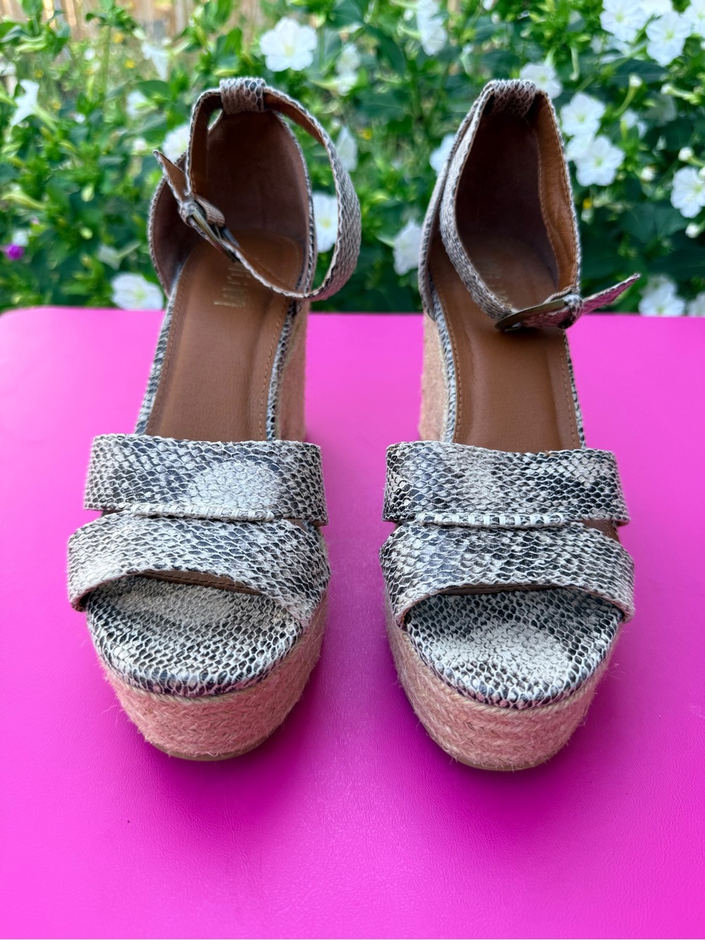 Mi.iM Lynn Snakeskin Print Espadrille Platform Wedge Sandals Size 8 Faux Leather